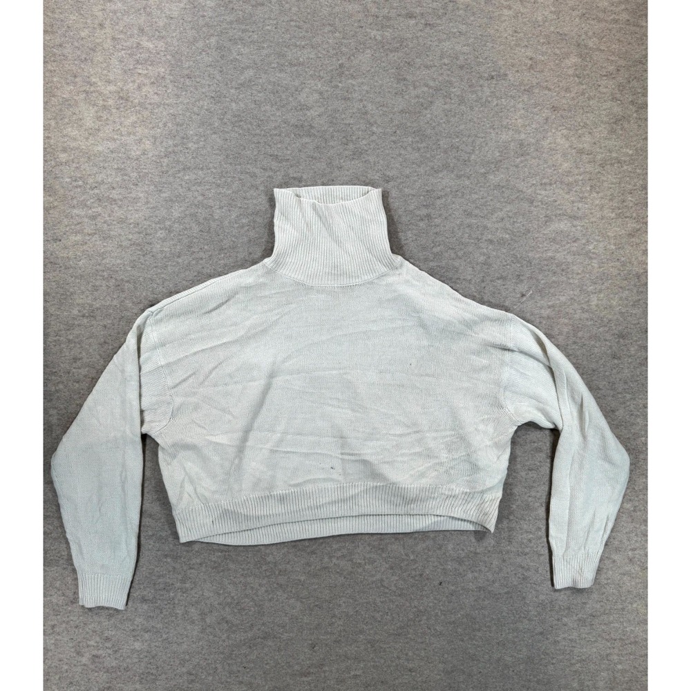 Divided By H&M Cropped Sweater Womens Large Beige Ribbed Turtleneck 0761406